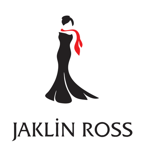 Logo of Jaklin Ross Abiye with a black dress and red scarf on a white background
